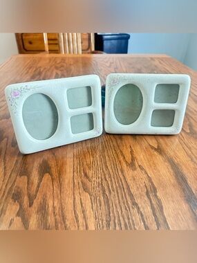 Lot of 2 vintage floral ceramic crazing photo frames